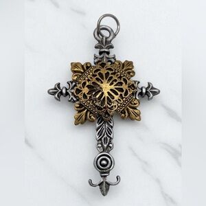Antiqued Gold & Silver-Tone Ornate Cross Pendant